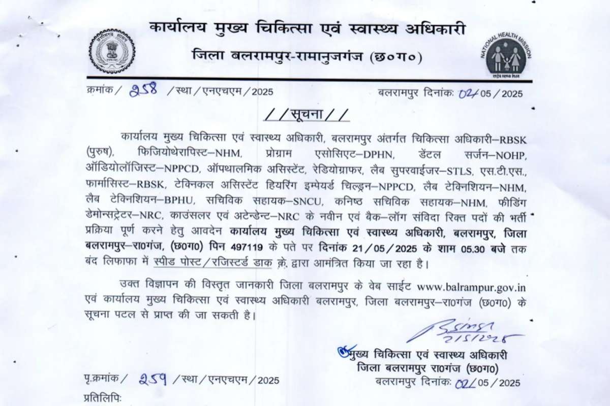 CMHO Balrampur Recruitment 2025